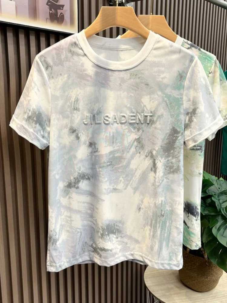 Mens T-shirt watercolor mens T-shirt tie dye top Heather embroidery Alphabet Streetwear original Y2k new hot XlT250319