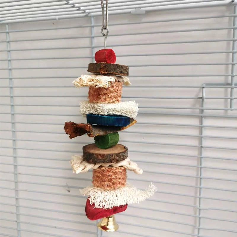 Bird parrot chewing toy natural corn Cob loose original wood bark fruit combination birdcage hanging decoration pet supplies 250320