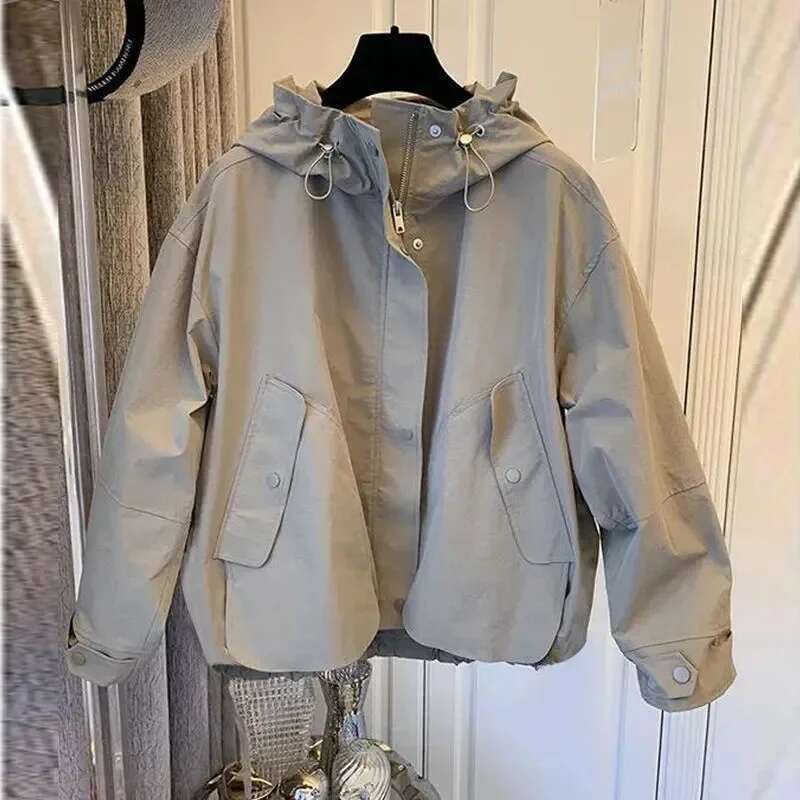 Design Sense Ladies Large Size 4Xl Trench Jacket Women Fashion Patchwork Ed Top Spring Autumn Female Hooded Windbreaker Coat