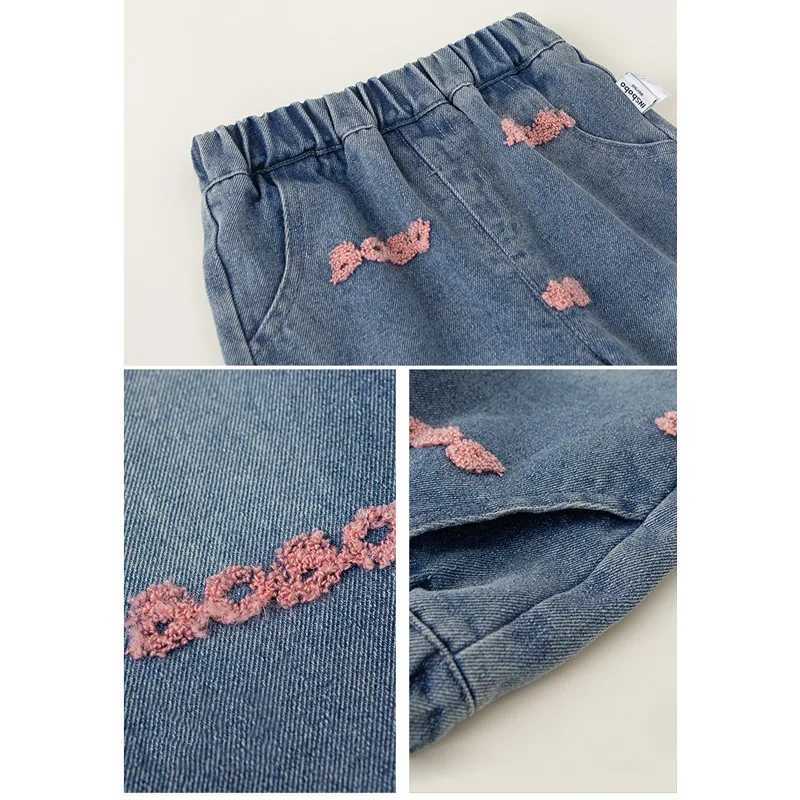 New Embroidered Girls Jeans T shirt Danning Pants 2025 Spring Summer Loose Pants Straight Jeans Girls Kids JeansT250326