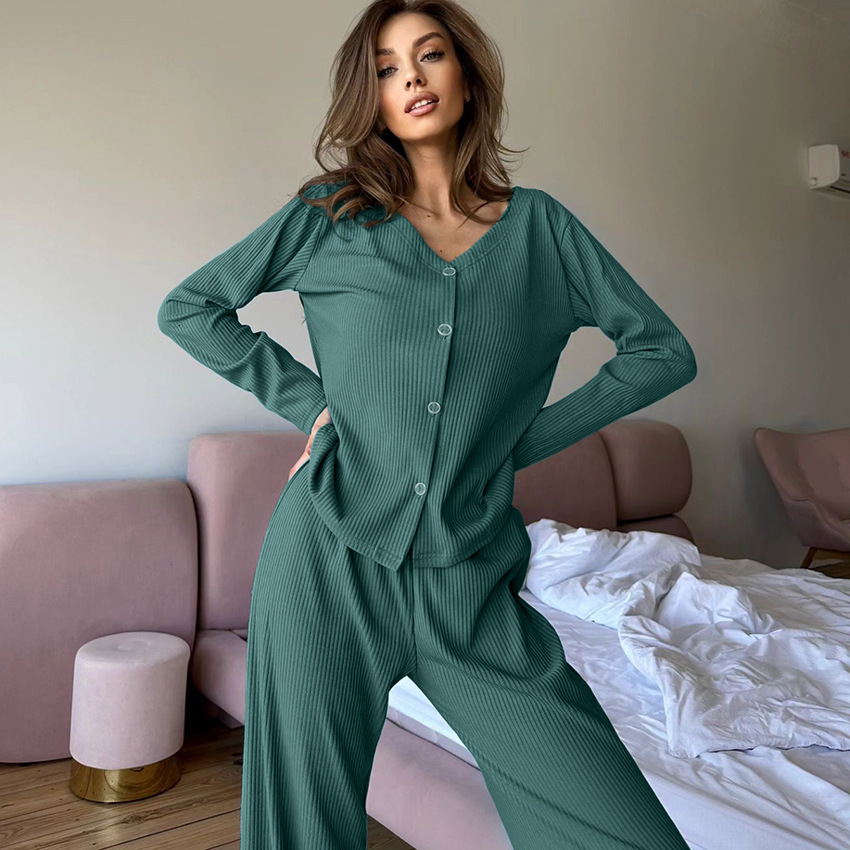 Summer 2025 New Product Autumn Warm Skin friendly Cardigan Long Sleeve Pants Set Knitted Women's Pajamas