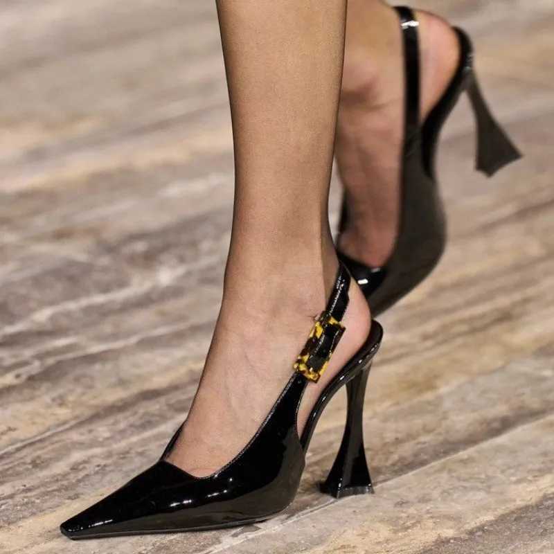 Baotou Sandals Wens Spring New Pointed Back Empty Single Shoes Lace Leather Thin H Sexy Fi High H Y250319