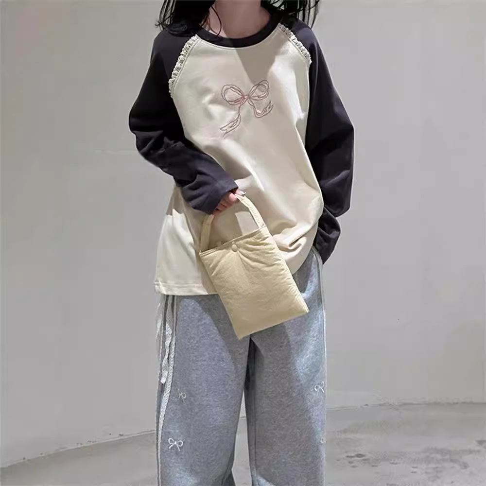 Ddmyshoesvip Girls Long Sleeved Undershirt Autumn Collection New Mid Size Children S Stylish Raglan Top Girls Cotton Sweatshirt