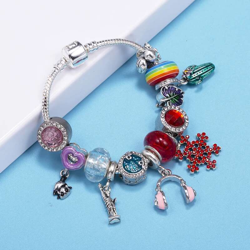 Headset Cactus Pendant Charm Bracelets Fits Leaf Beads Bracelet Bangles For Women Men Kids Bijoux Pulseras Jewelry Gift