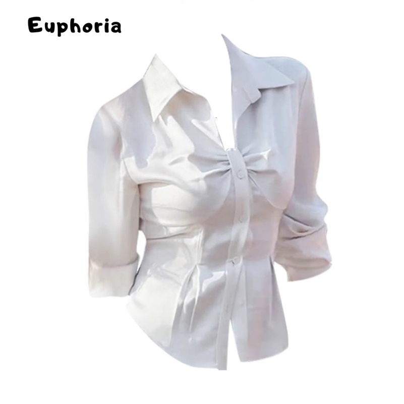 Elegant Long Sleeve Turndown Collar Casual Solid Sheath Shirts 2025 Spring Women Office Lady Basics Style White Blouse 250319