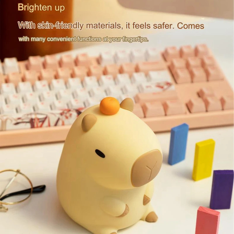Cute Cartoon Capybara Silicone Night Light Battery Dimming Sleep Night Lamp for Childrens Room Decor 250319