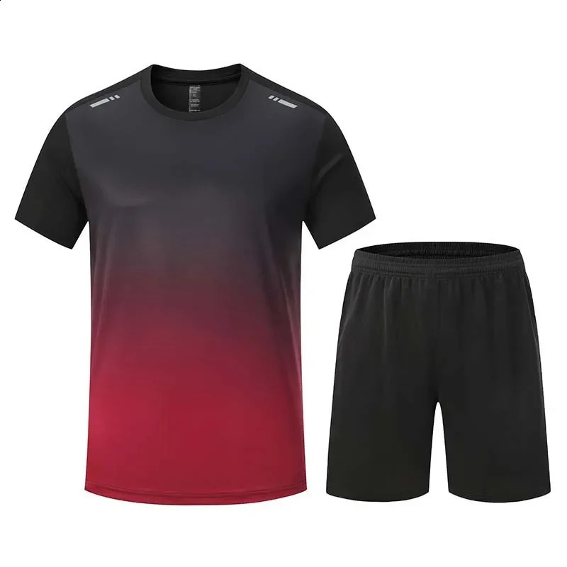 Men Tracksuit Quick Dry Sport Running Set Gym Jogging Sweatsuit Set 2 Pieces Fitness Training Football Suit Man Gym Clothing 250319