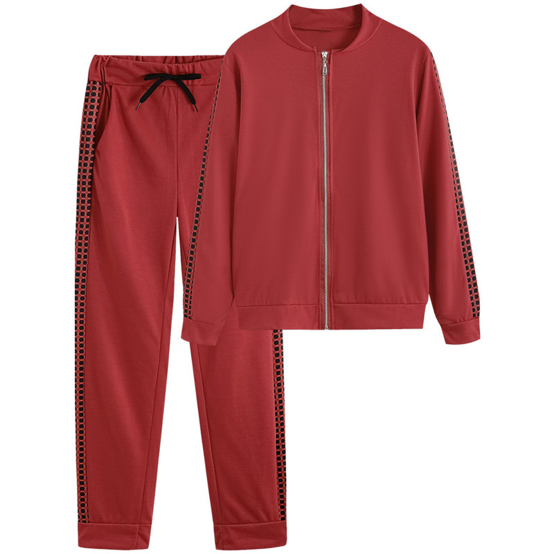 2023 Autumn/Winter New Women's Long Sports And Leisure Zipper Splicing Grid Set For Women