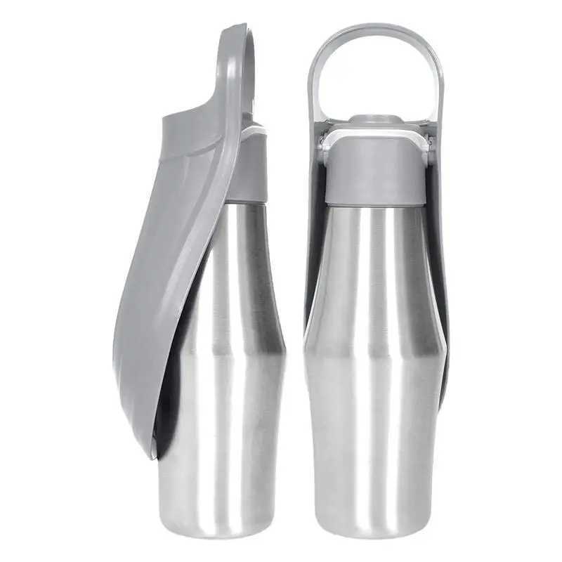 Dog Water Bottle 27oz Stainless Steel Travel Water Dispenser Pet Supplies 2 In 1 Dog Water Bowl With Leaf Shape For Small Medium Y250319