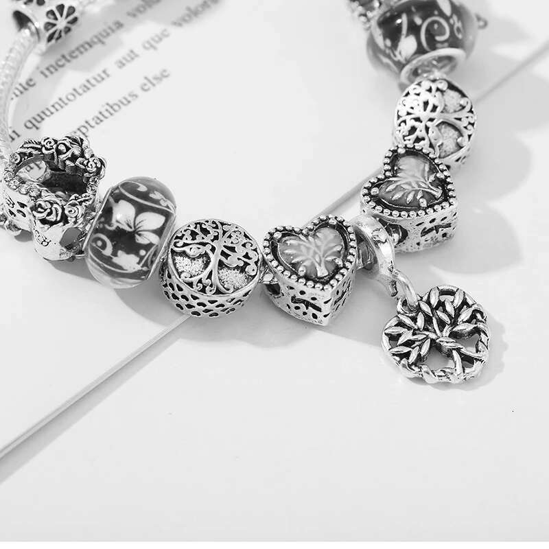 2024 New Heart Life Of Tree Pendant Charm Bracelet DIY Crystal Glass Beads Brand Bracelets For WomenJewelry Gift Dropshipping