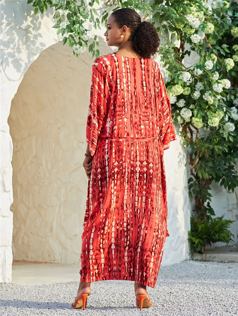 Long Kimono Swimsuit Cover up for Women Stylish Tie Dye Open Front Beach Outfits Bathing Suit 250317