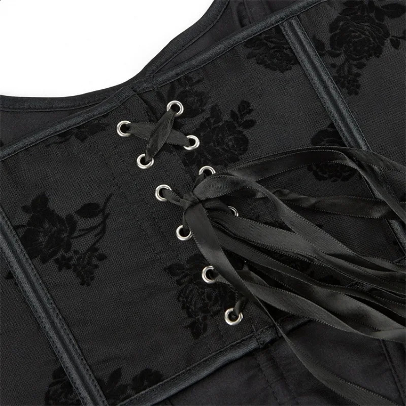 Womens Vintage Floral Overbust Corset Crop Tops Vest Strap Halter Lace Up Boned Bustiers Body Shaper Short Torso Sexy 250319