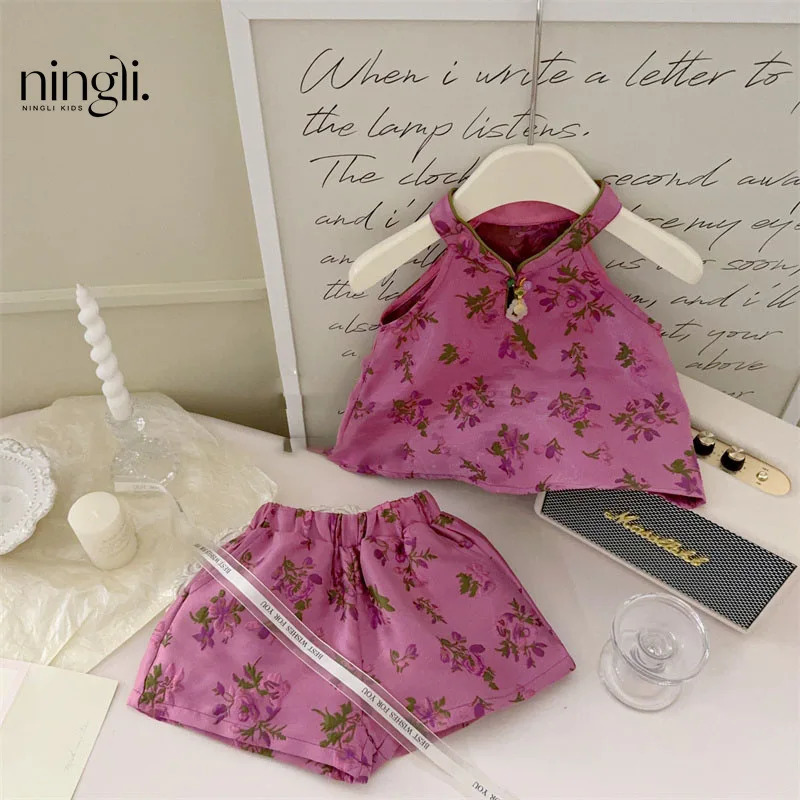 Summer Babys Girls Red 2PCS Clothing Set Cotton Love Print Slip Tshirt Loose Smooth Elastic Wiast Dress Childrens 250319