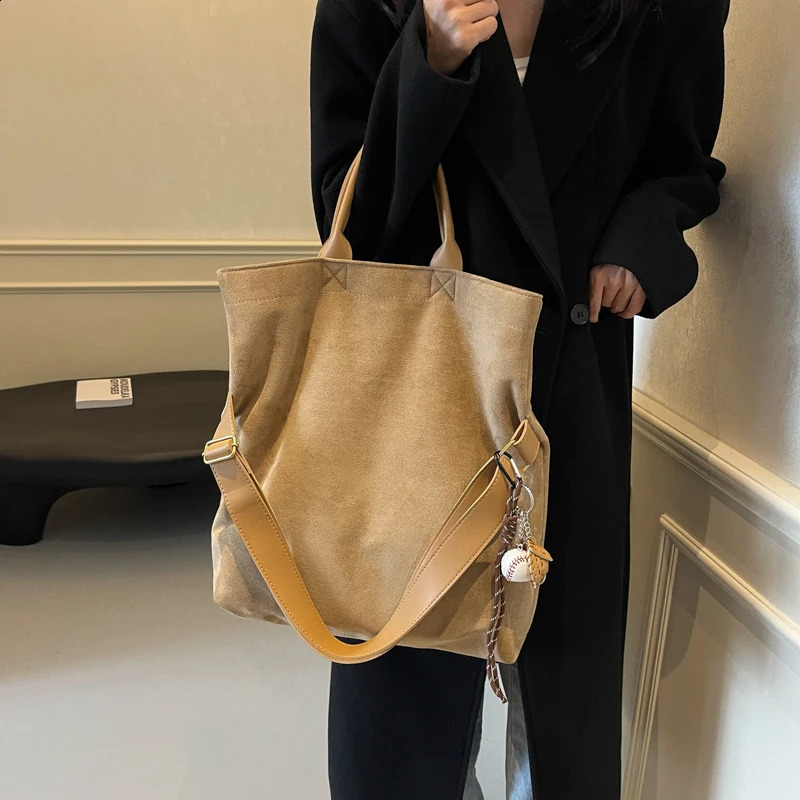 Vintage Suede Tote Bag for Women Autumn Winter Retro Handbags Purse Suede Crossbody Messenger Bag Casual Shoulder Satchel Bag 250319
