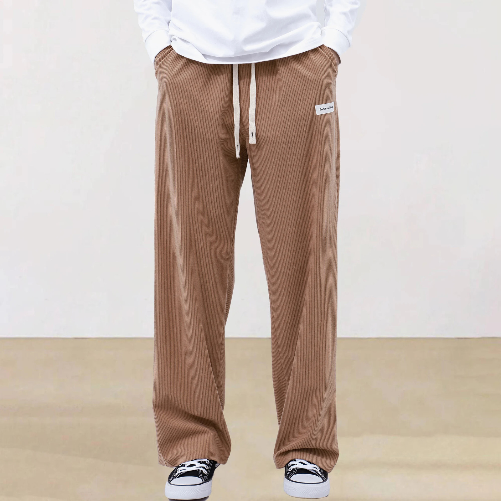 Summer solid color laceup sweatpants corduroy simple pants mens fall and winter casual 250317