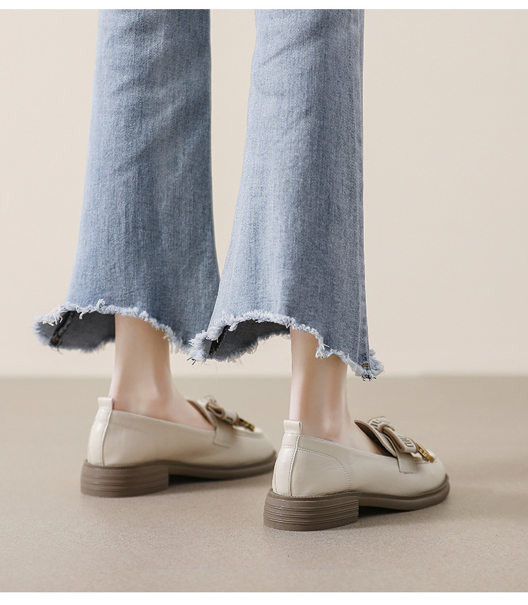 2025 new Women's chunky-soled loafers with British style retro bowknot chunky heel and soft sole for spring and autumn