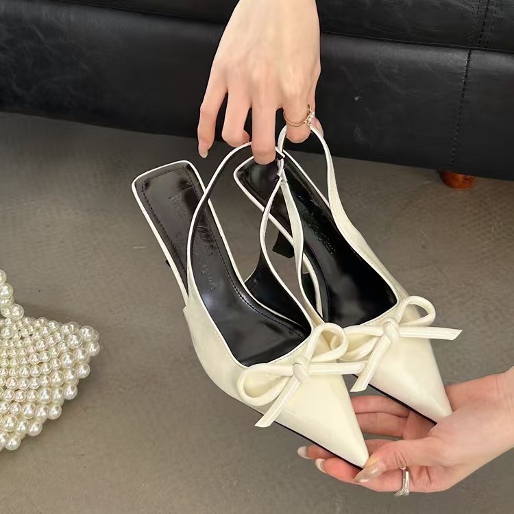 Baotou sandals Free Shipping Designer Slippers pointed bow high heels rear empty sandals External penetration Women travel shoes