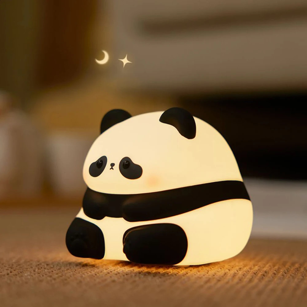 LED Night Light Cute Panda Cartoon Animals Silicone Lamp USB Rechargeable Timing Sleeping Lamp Bedroom Decoration for Children 250319