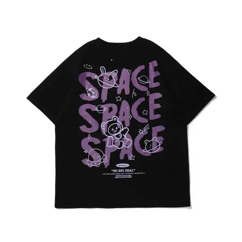 Womens T-shirt bear graffiti Harajuku short sleeved space printed oversized T-shirt loose retro style couple shirt Y2k topT250320