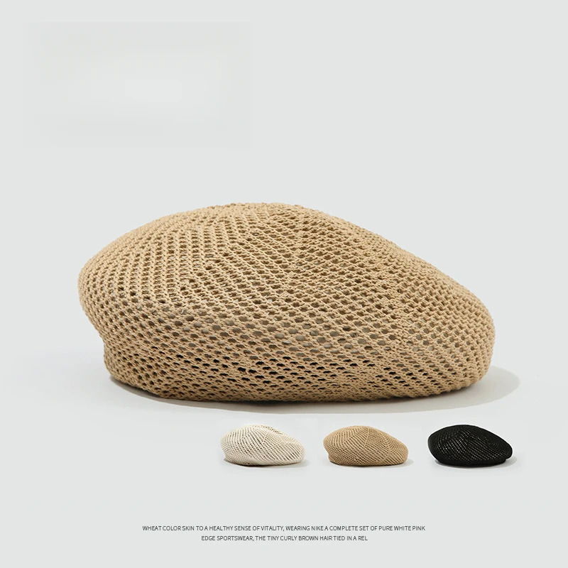 Womens Hollow Out Breathable Beret Hat for Spring and Summer Adjustable 55-59cm Mesh n Polyester 250320