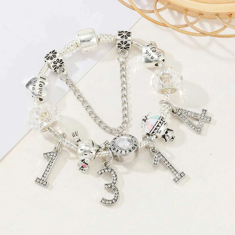 Romantic Boy Girl 1314 Beads Charm Bracelet With Snake Chain Brand Bracelet For Women Girlfriend Valentine's Day Jewelry Gift