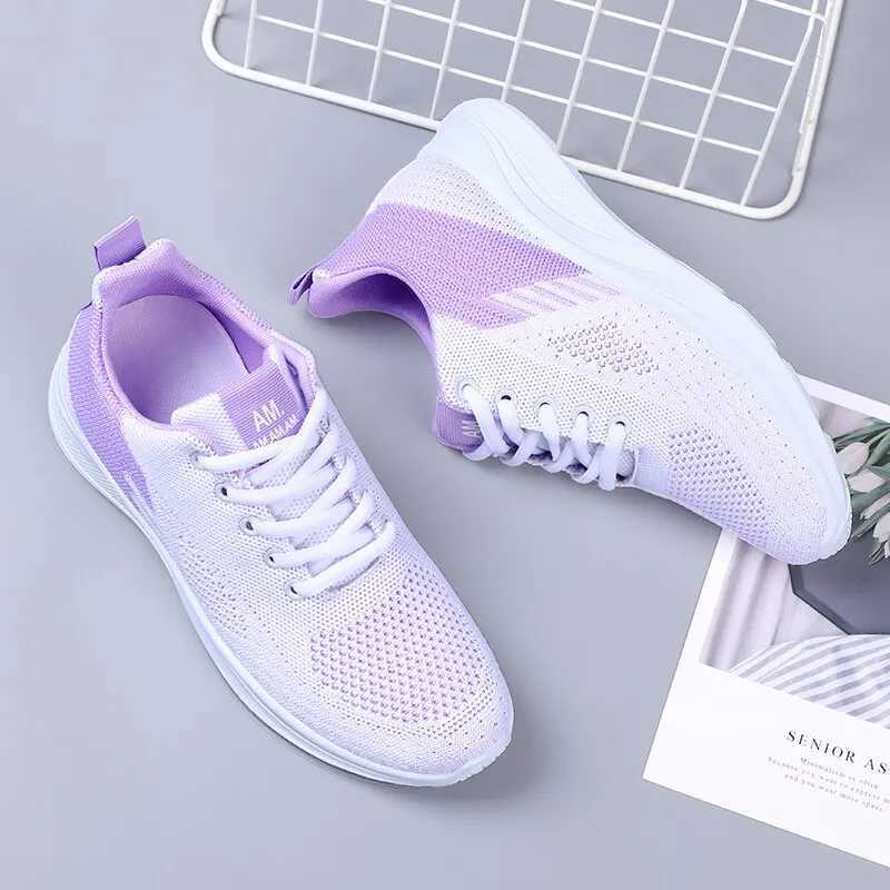 Spring New Womens Flying Weave Mesh Sport Casual Lightweight Soft Sole Running ShoesW250320