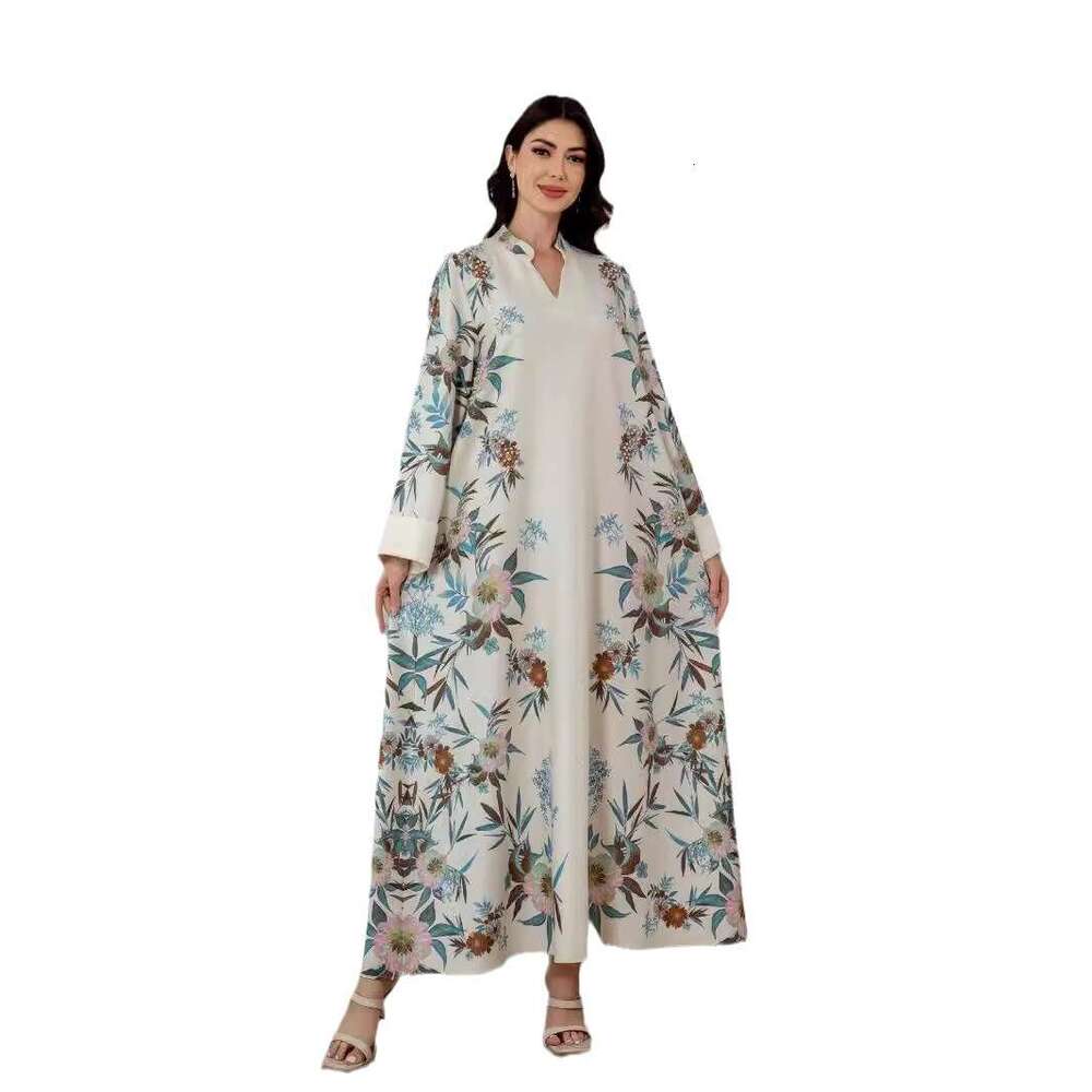 Sw0803 Muslim Women's Robe Dubai Fashion Printed Long Skirt Dress