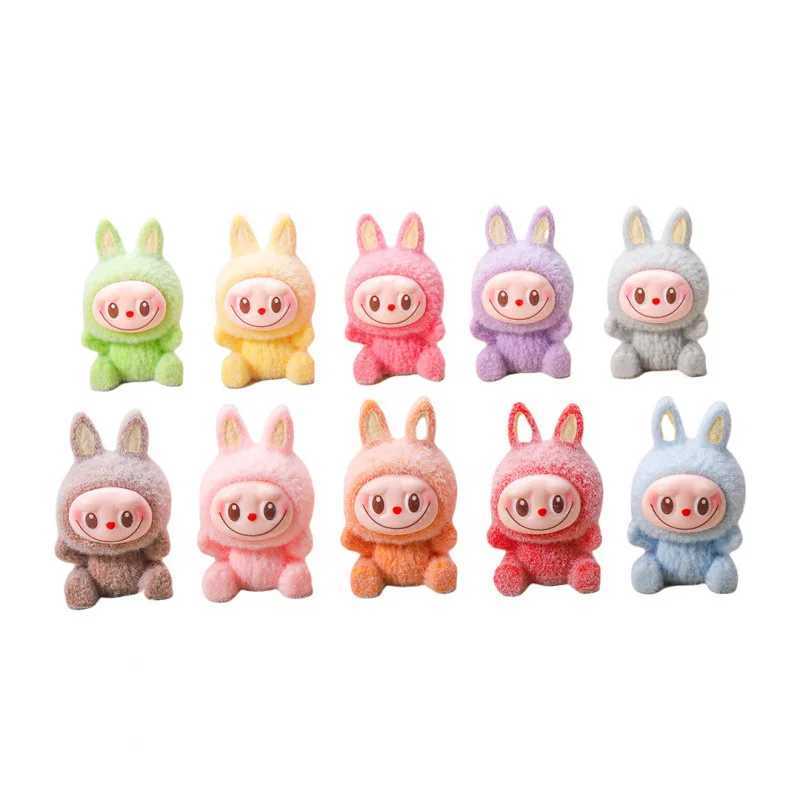 Mini Labubu doll Macaron plush cute mini doll anime character model decoration cute blind bag keychain pendant mysterious box giftXJ250319