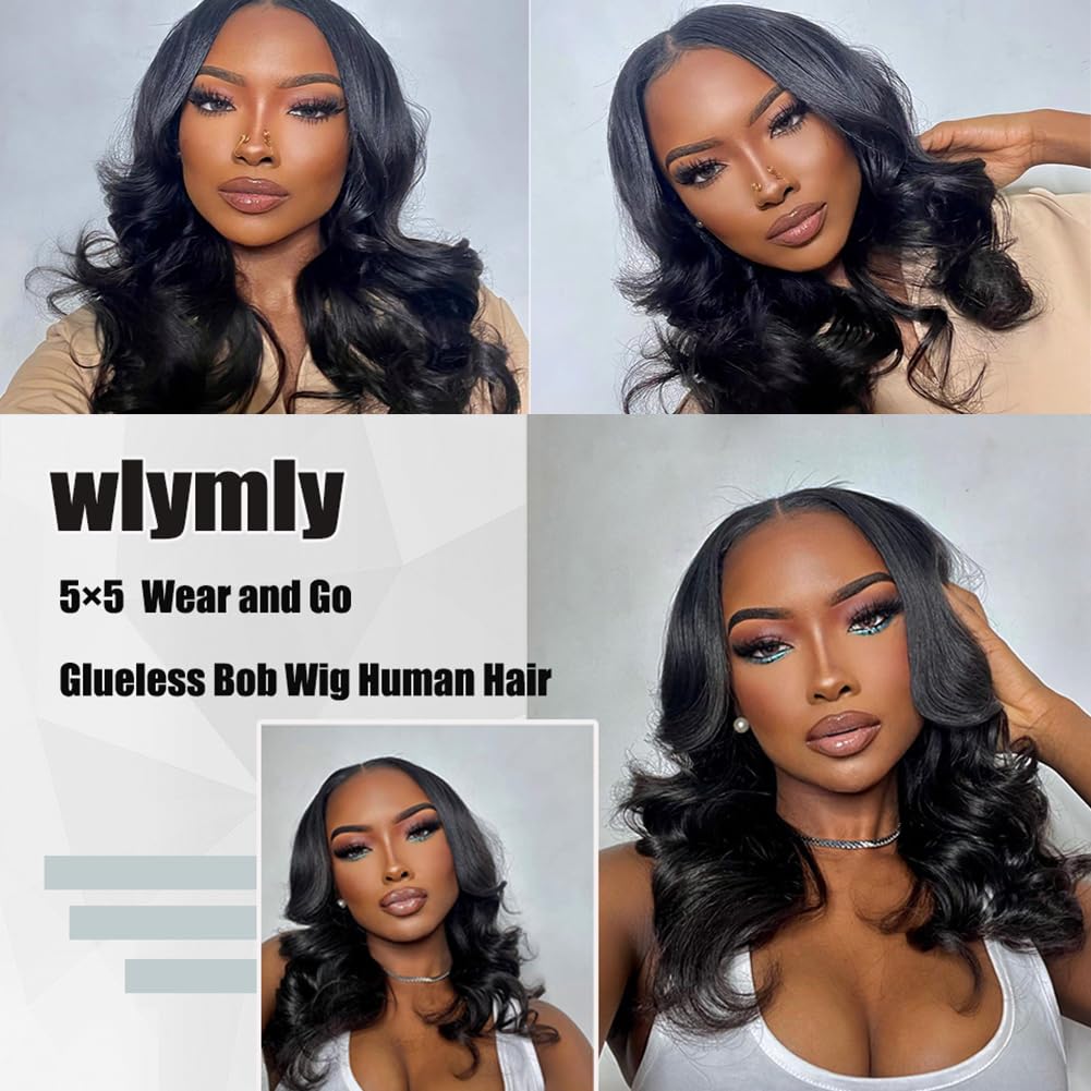 5x5 Glueless Wigs Human Hair Pre Plucked Body Wave Bob Wig Wear and Go Lace Front brazilian Hair Wigs for Black Women Ready to Wear Wigs for Beginners