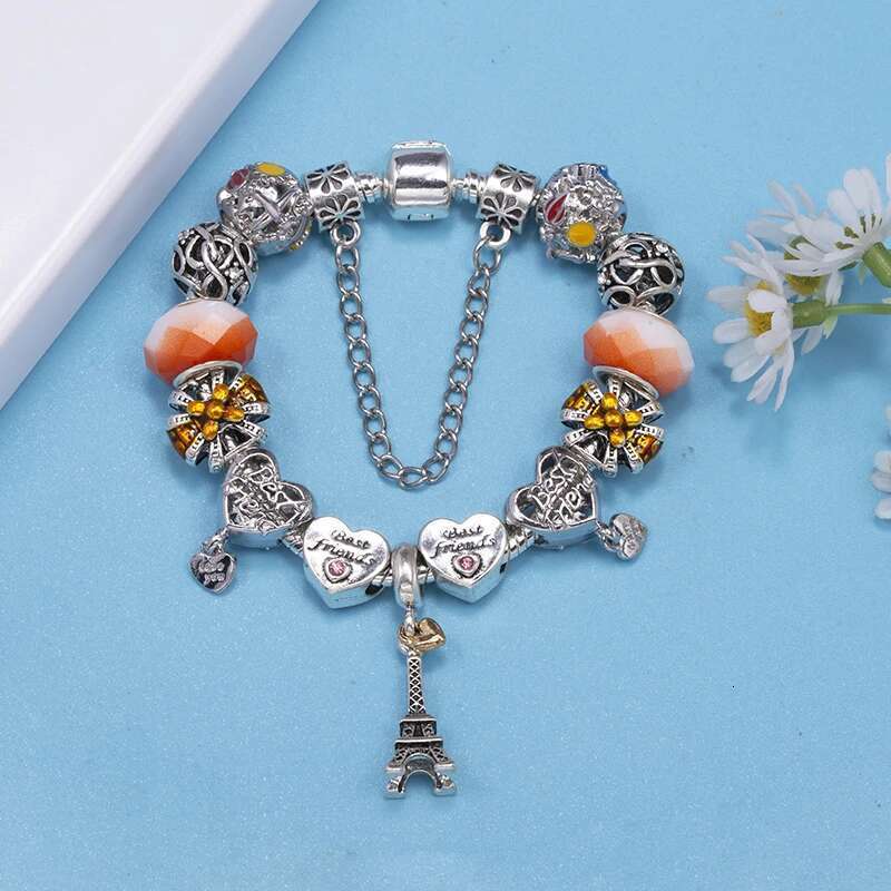 Silver Color Noble Tower Charm Bracelet For Women Fits DIY Brand Bracelets Bangles Pulseiras Jewelry Gift Special Offer