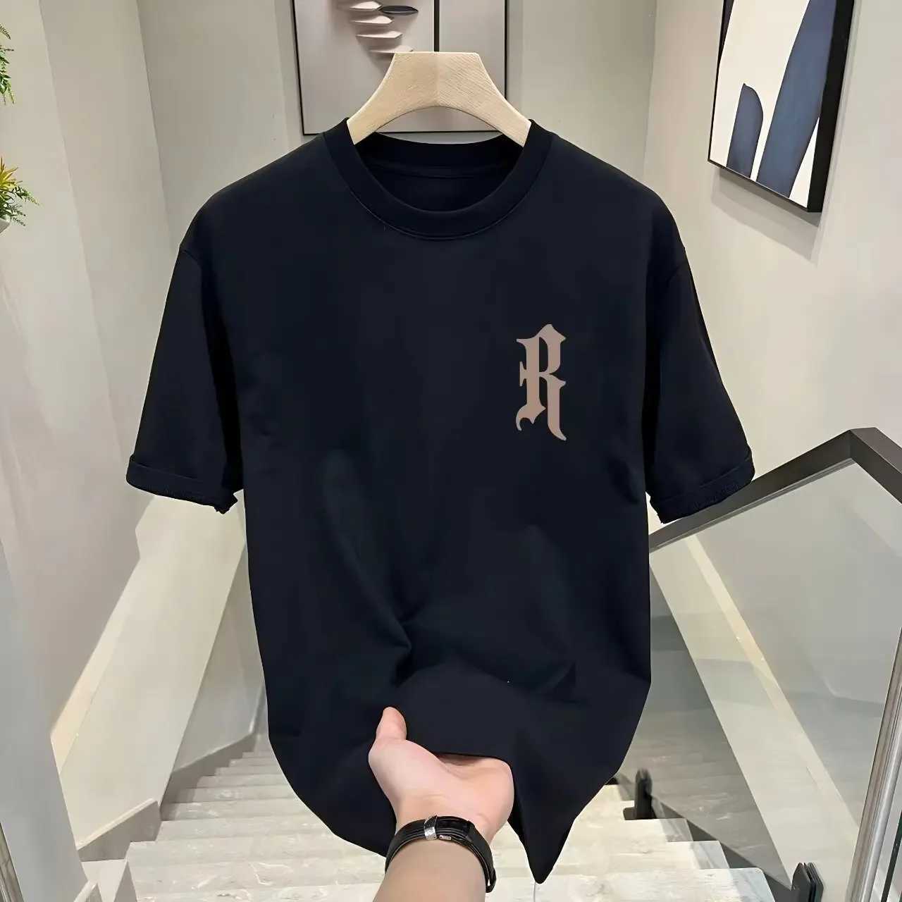 Over Size Ins Printed Pure Cotton T-Shirt Summer Comfortable Breathable And Elastic Sleeve Trendy Casual Tees For SportsT250319
