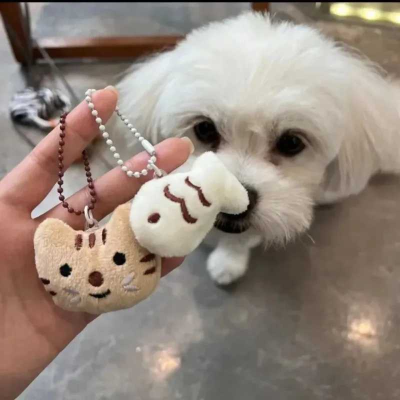 Cute Plush Cat and Fish Keychain Bag Pendant Doll Kawaii Plush Bag Hanging Accessories Doll Key Chain Couple Keychain GiftsXJ250319