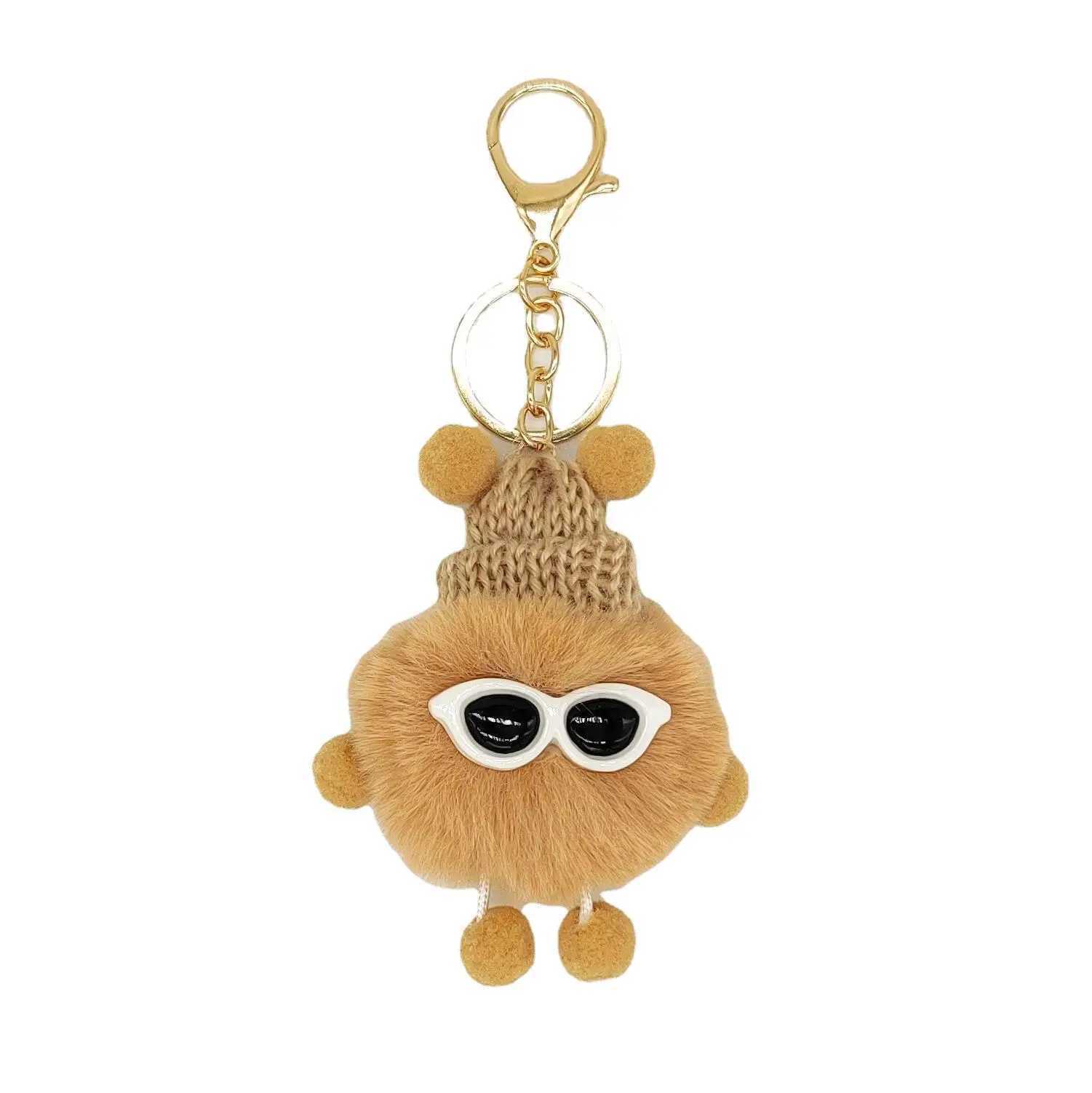 Plush small coal ball keychain cute black gray pink mink pendant creative bag car metal keychain girl boy lover lanyard giftXJ250319