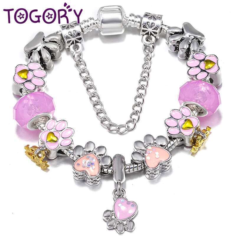 New Fashion Brand Charm Bracelets Fits DIY Pink Dog Paw Beads Bracelet Bangles For Women Men Kids Bijoux Pulseras Jewelry Gift