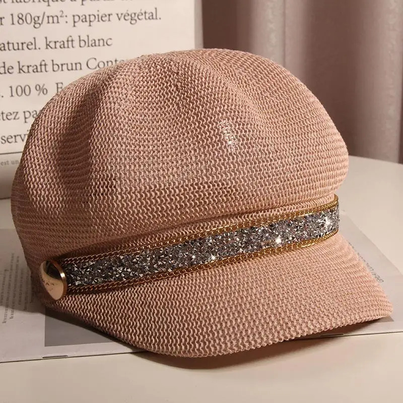 Breathable Octagonal Hats For Women Ladies Summer Shining Hollow Mesh sboy Cap Painter Beret Sun Straw Hat Boinas Para Mujer 250320