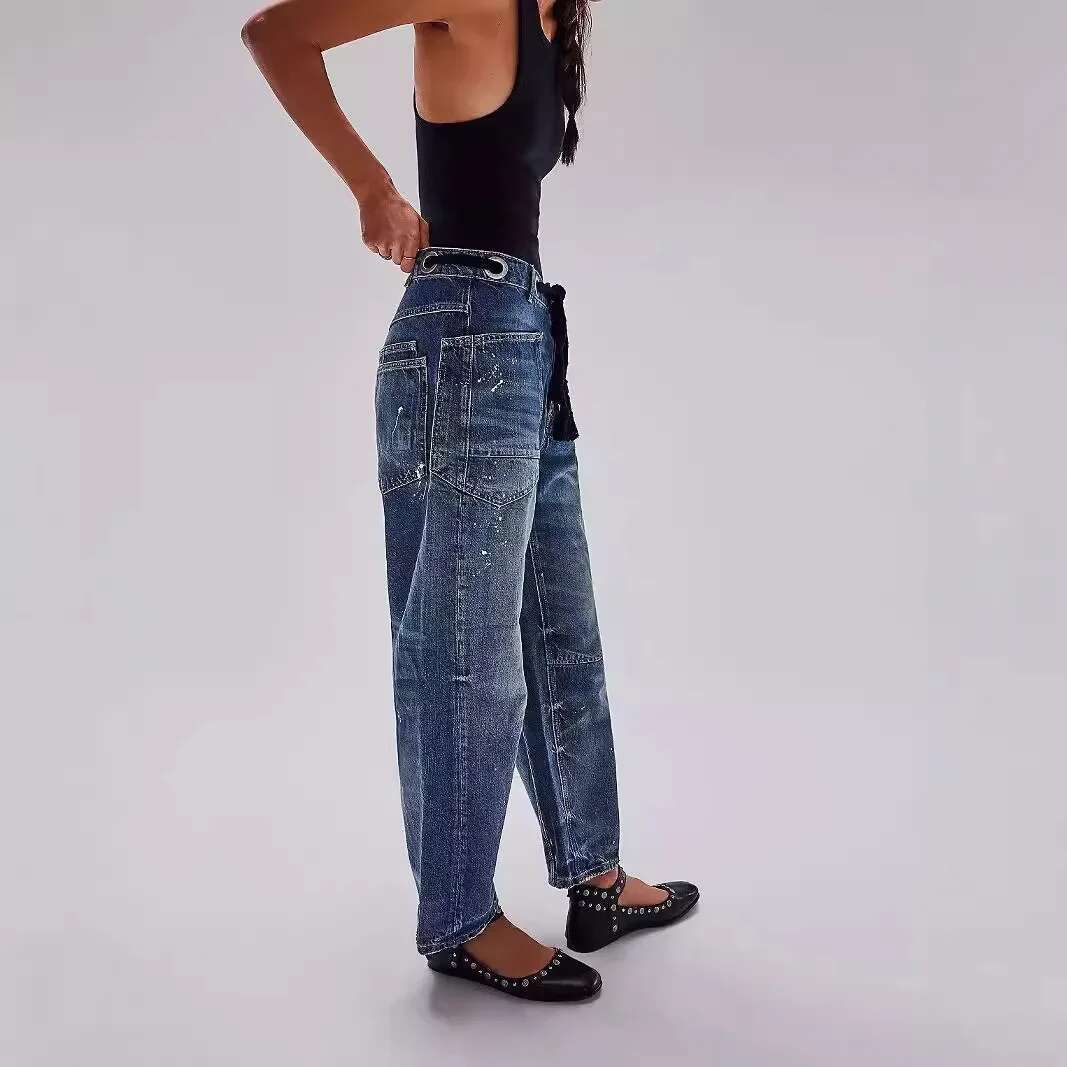Designer Jeans 2025 New Style Loose Straight Leg Brand Wide Leg American Splicing Style High Street Fashion Unique Fashion Men's Jeans