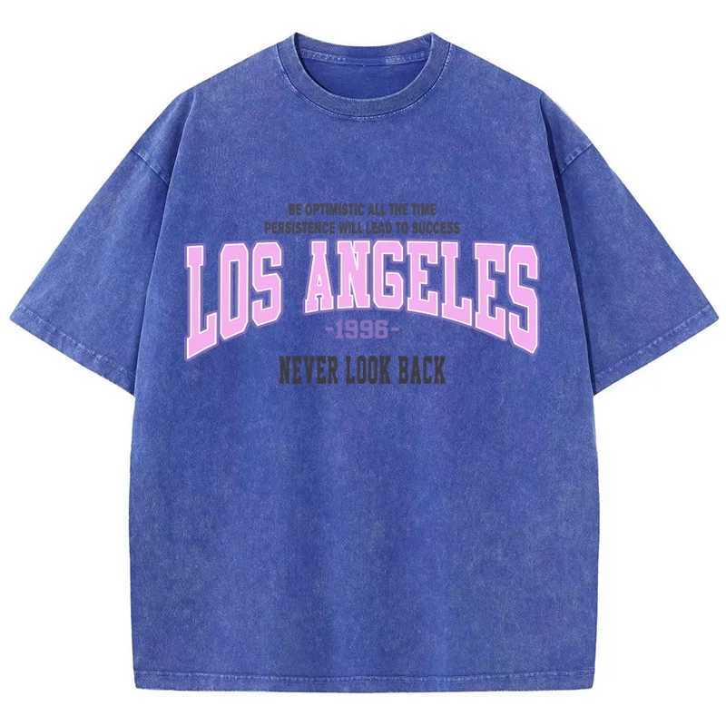 Womens cotton washed T-shirt trend loose T-shirt Los Angeles 1996 printed short sleeved summer street womens clothingT250320