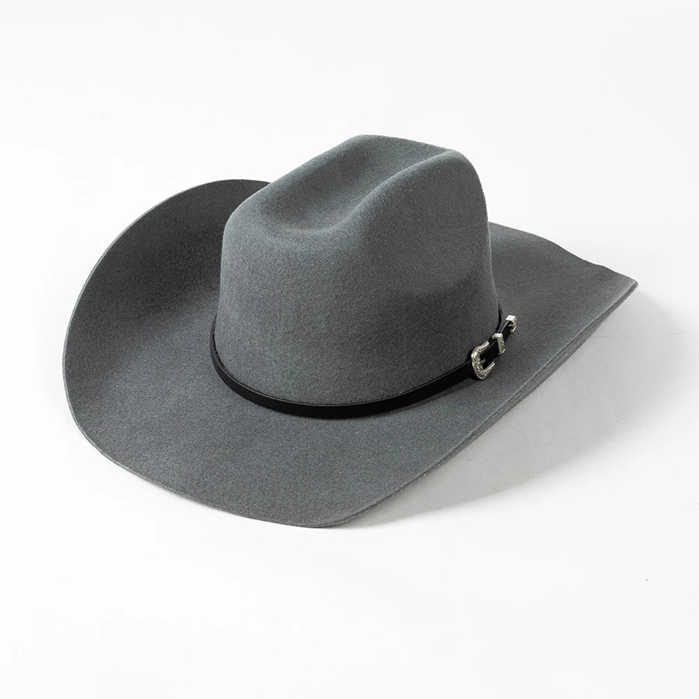 100% Wool Felt Cowboy Hat Unisex Wide Brim Felt Hat with PU Belt 250320