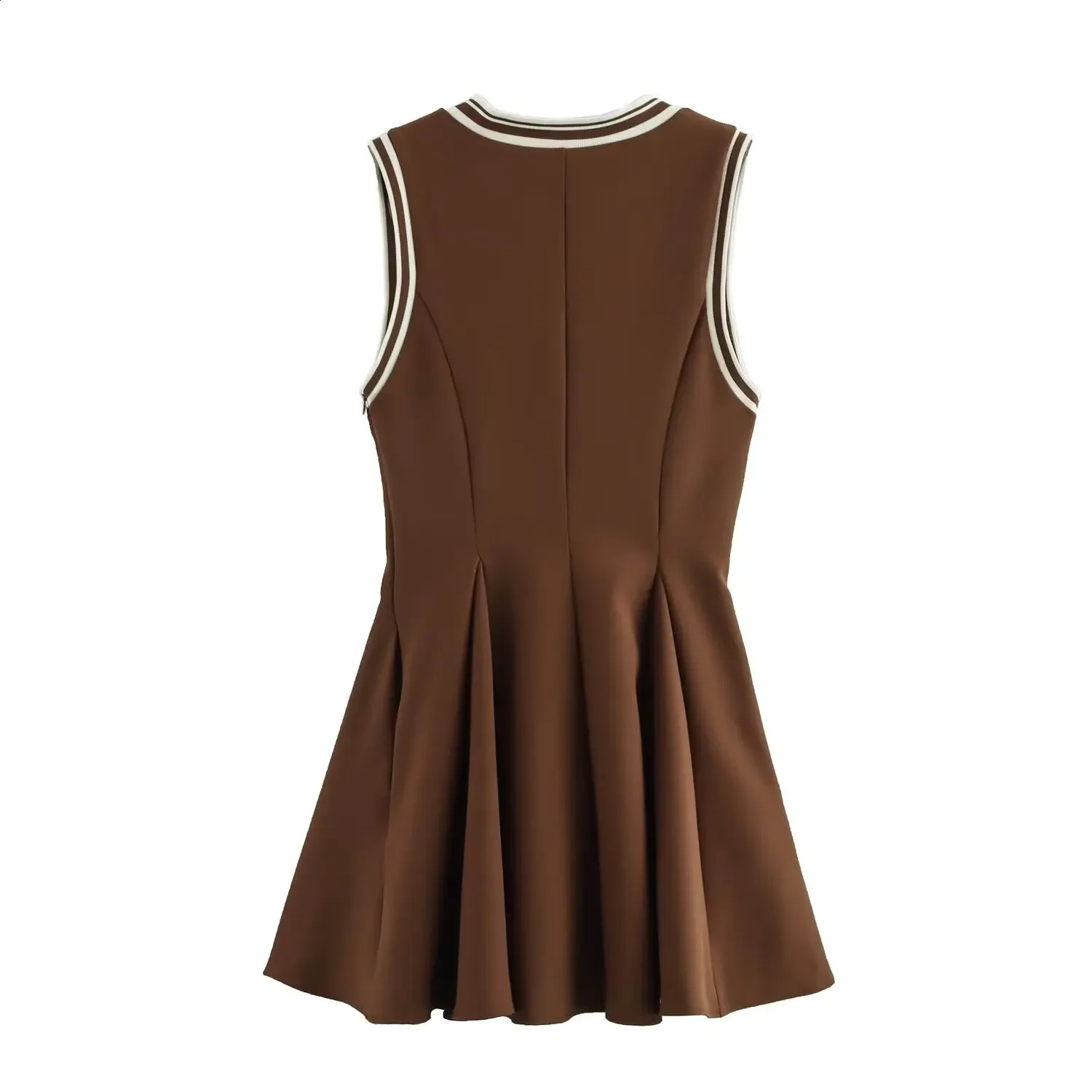 Trafshe womens brown striped short skirt elegant sleeveless pleated casual party mini beach dress clothing 250319