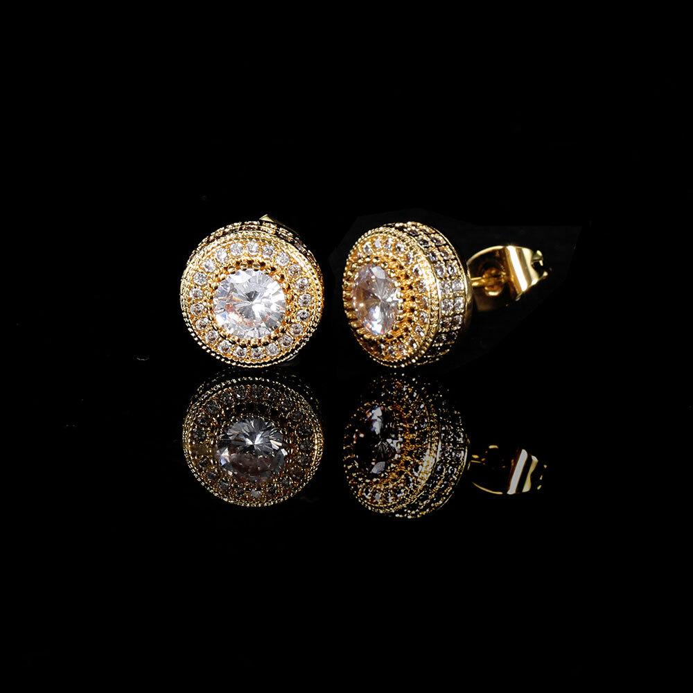 Dropshipping Hip Hop Fashion Jewelry Round CZ Zircon One Piece Stud Earrings For Women Y2k Accessories Free Item Shipping