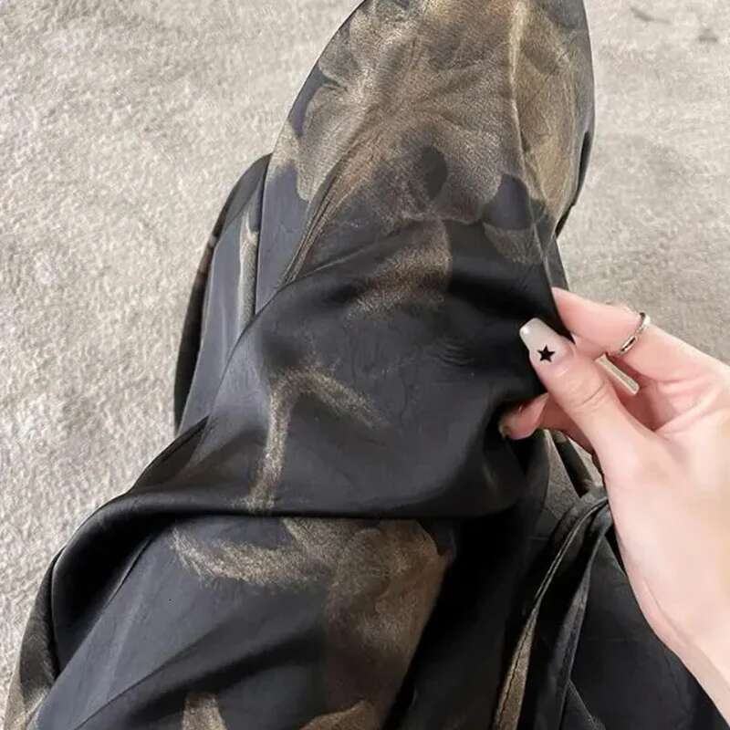 Chinese Style Vintage Printing Wide Leg Summer Loose All-Match Elastic Straight Women Drawstring High Waist Pants