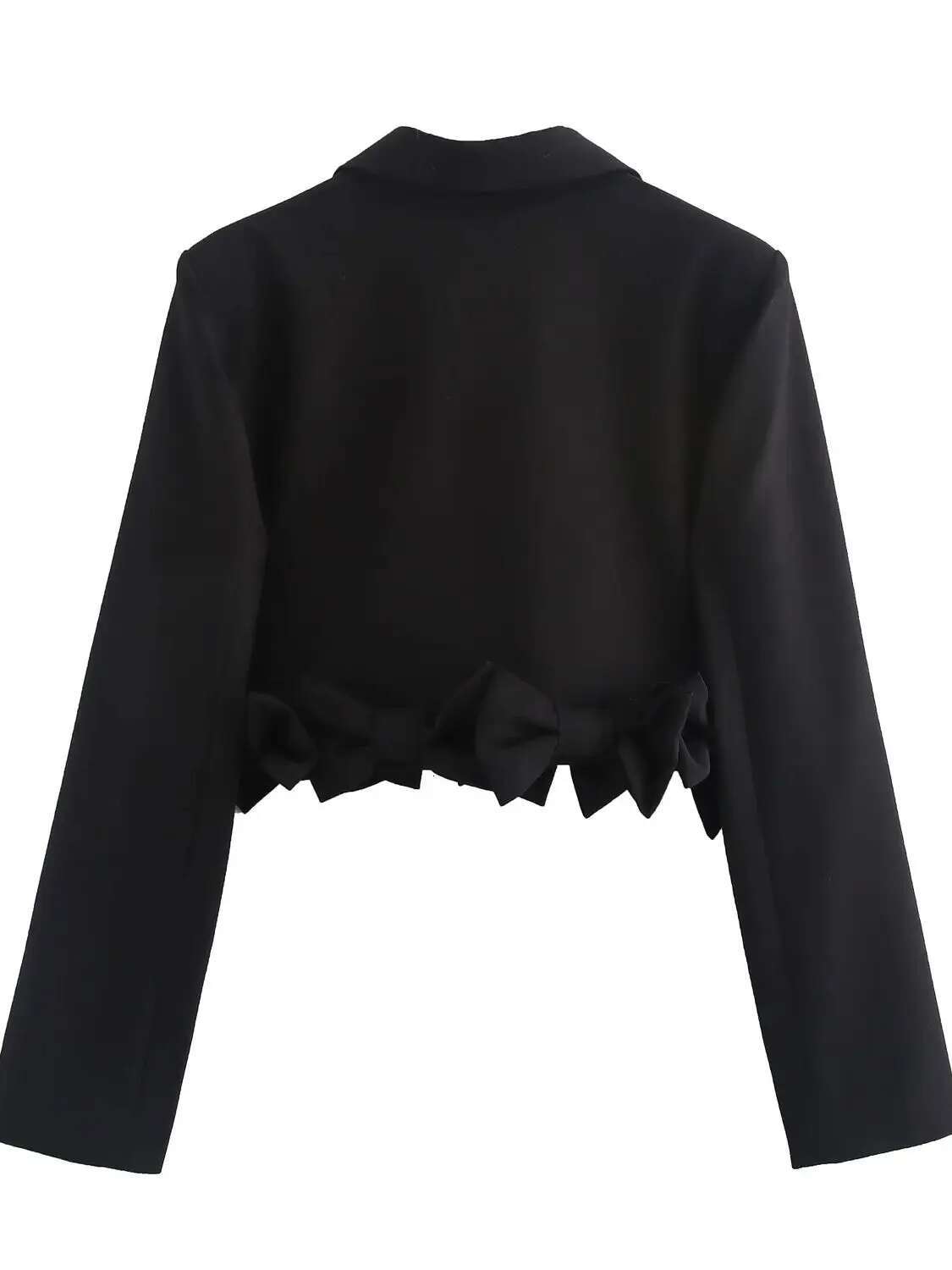XNWMNZ 2024 Women's Fashion Crop Bow Blazer Women High Street Lapel Long Sleeve Shoulder Pads Female Jacket Coat