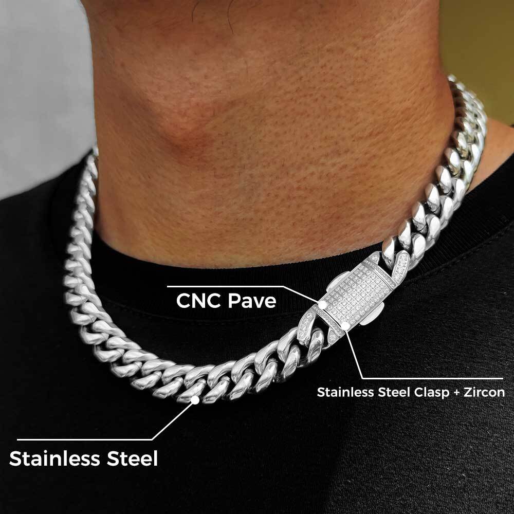NUOYA Hiphop Gold Necklace Iced Clasp Cuban Link Chain Stainless Steel 18K Gold Plated Jewelry Necklace