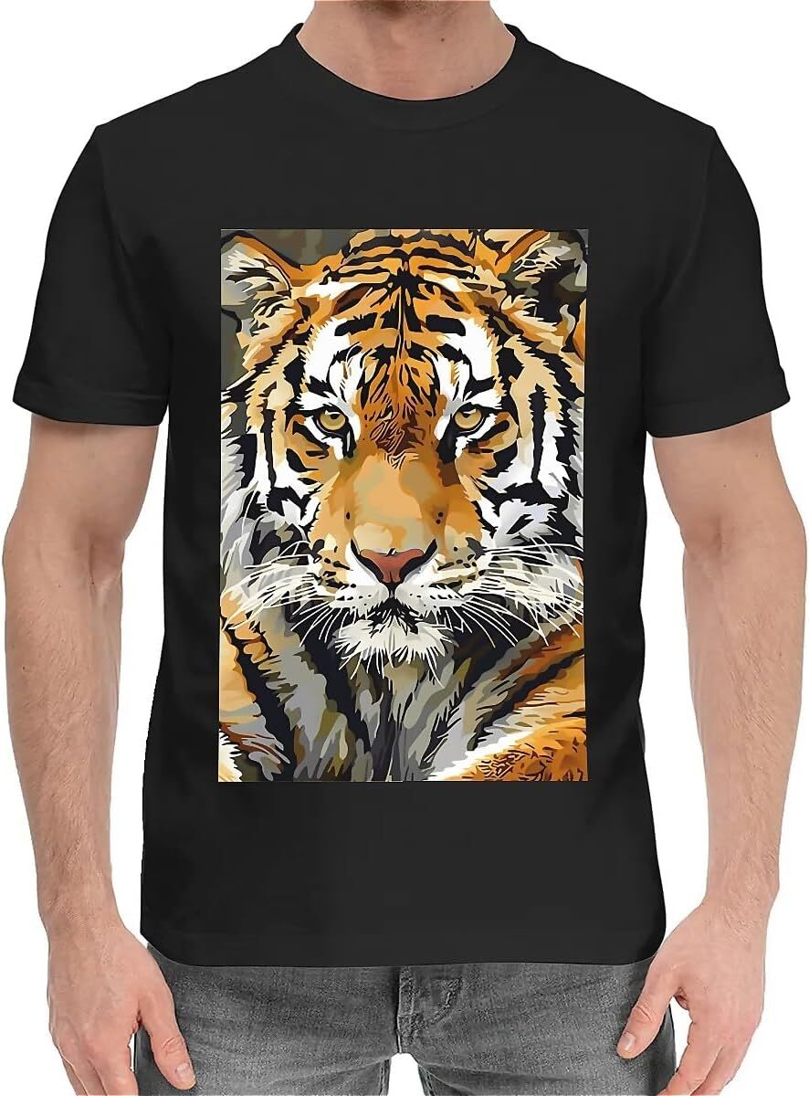 T shirt for Mens Mens Novelty T-Shirts Tiger Paint Graphic 2D Print Summer Short Sleeve Graphic Tee Casual Tops Clothes Short sleeve