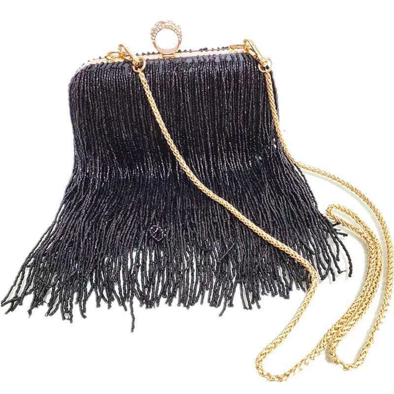 Tassels Ring Clutch Bag Women Vintage Shoulder Clutches Purse Female Sliver Fashion Party Wedding Chain Evening Bags