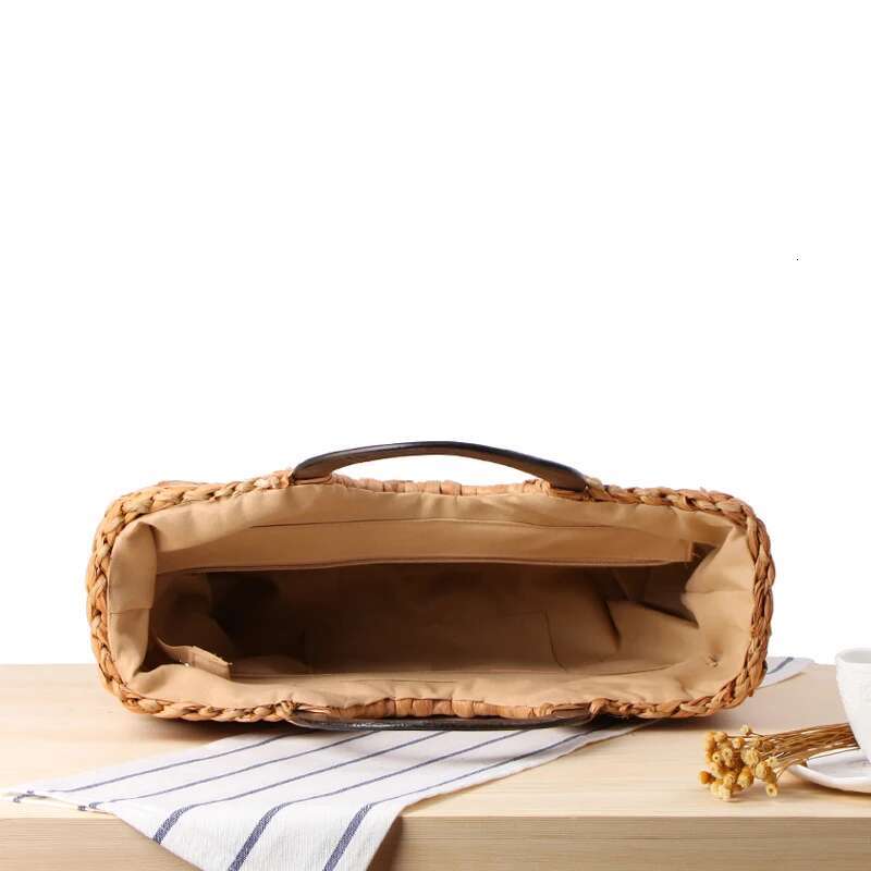 Women Wooden Ring Portable Korean Foreign Of Corn Skin Retro Art Beach Travel Pictures Props Straw Moon Bag