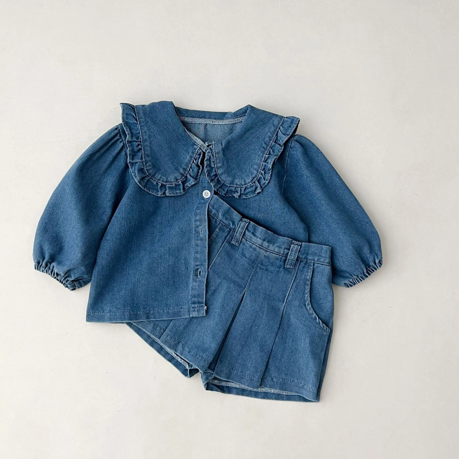 Korean style childrens casual fashion spring twopiece denim suit for girls clothing set 250319