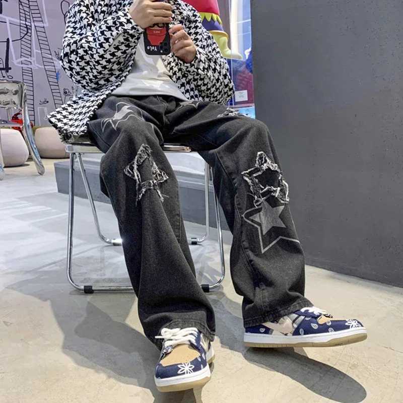 Neutral Wide Leg Jeans Mens New Hip Hop Baggy Denim Trousers Loose Straight Man Jeans Asthetic Male Jeans Pants for Boy CasualT250319