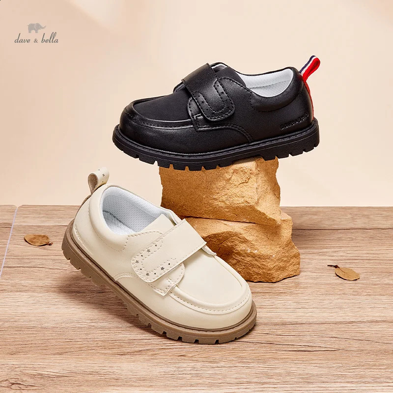 Dave Bella Kids Leather Shoes Girls Princess Shoes Boys Breathable Flats Black Beige Child Baby Toddlers Leather Shoes DB3241763 250319