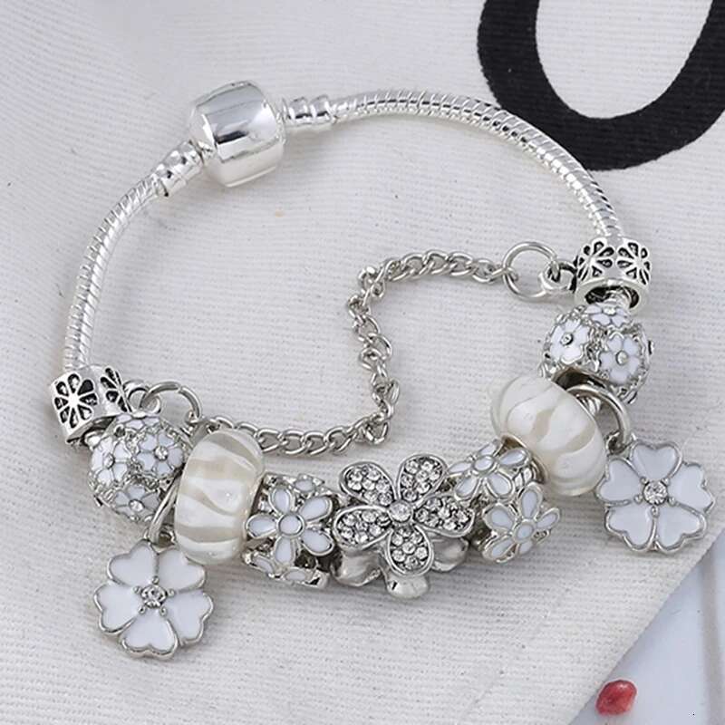 2024 New White Magnolia Bloom Beads Charm Bracelets For Women Fit European Brand Bracelets & Bangles Valentine's Day Gift